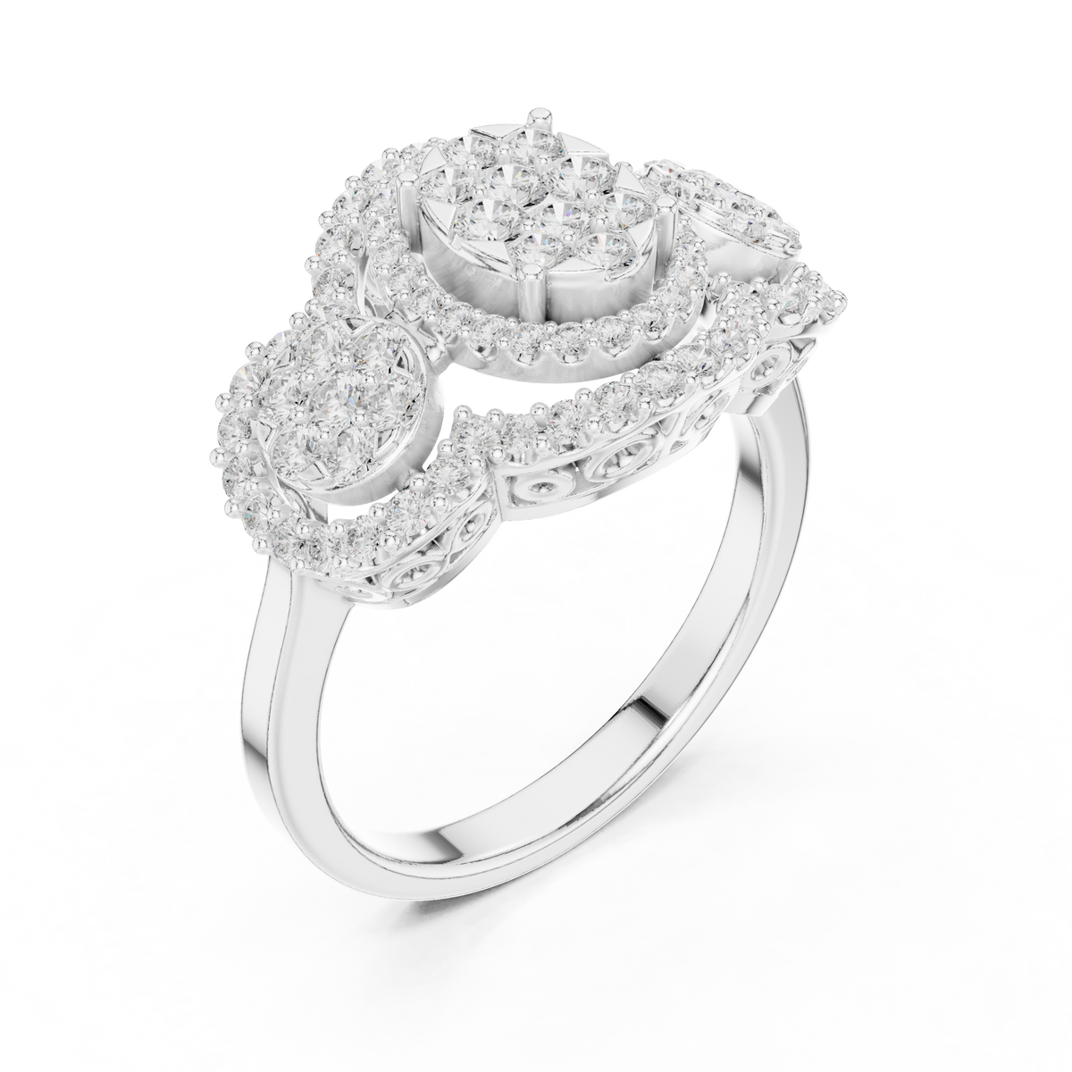 triple halo lab grown diamond cluster statement ring - view 6
