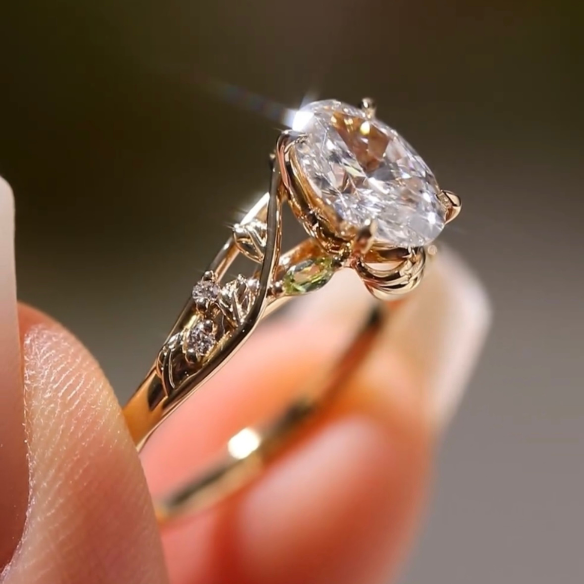Nature Inspired Oval Lab Diamond Solitaire Delicate Ring - View 3