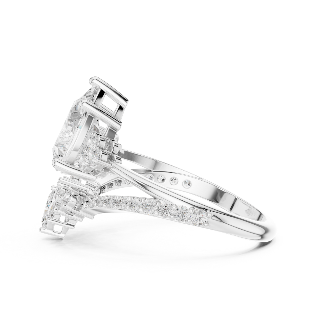 Crown Cluster Split Shank Pear Cut Lab Diamond Wedding Ring - View 12