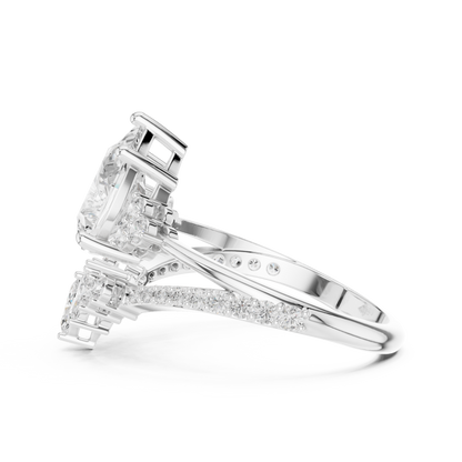 Crown Cluster Split Shank Pear Cut Lab Diamond Wedding Ring - View 12