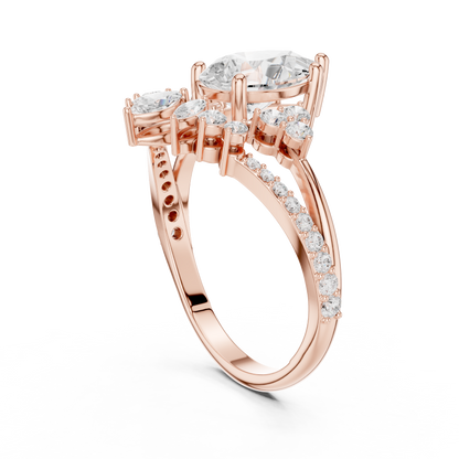 Crown Cluster Split Shank Pear Cut Lab Diamond Wedding Ring - View 8