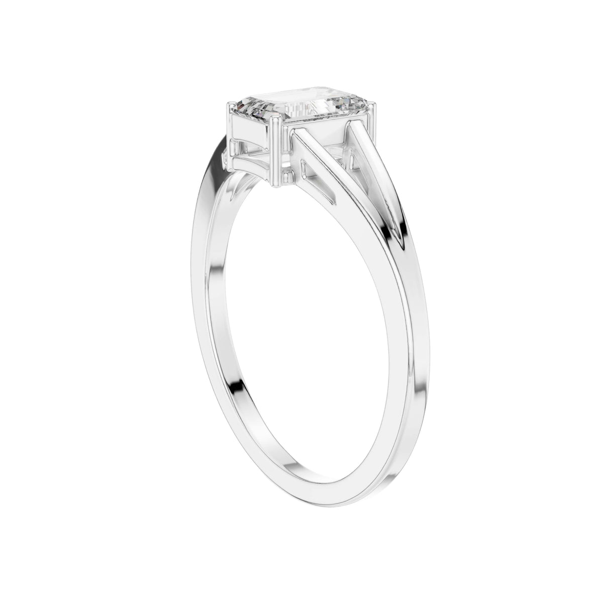 Emerald Cut Lab Diamond Split Shank Solitaire Ring - View 12