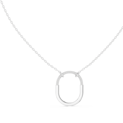 U Shape Hardware Pattern Statement Pendant with Round Moissanite Diamond - View 3