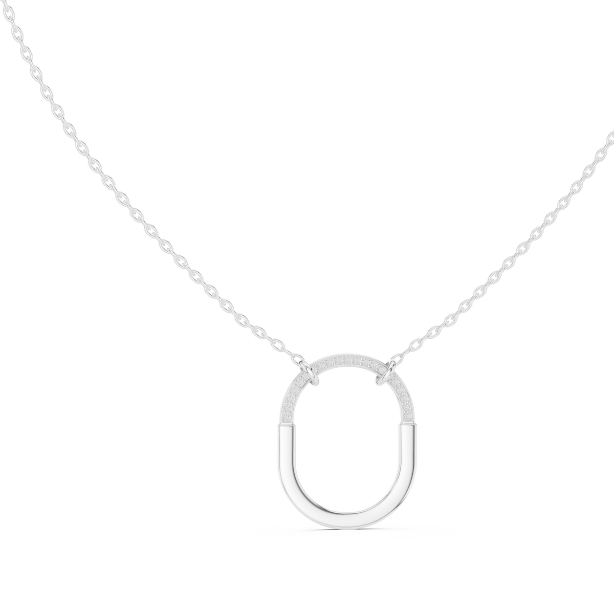 U Shape Hardware Pattern Statement Pendant with Round Lab Grown Diamond - View 3