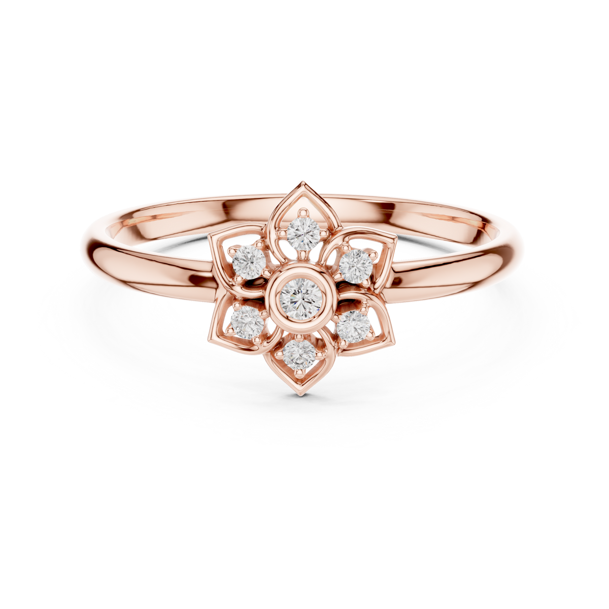 Round Cut Lab Diamond Floral Cluster Split Shank Ring - View 2