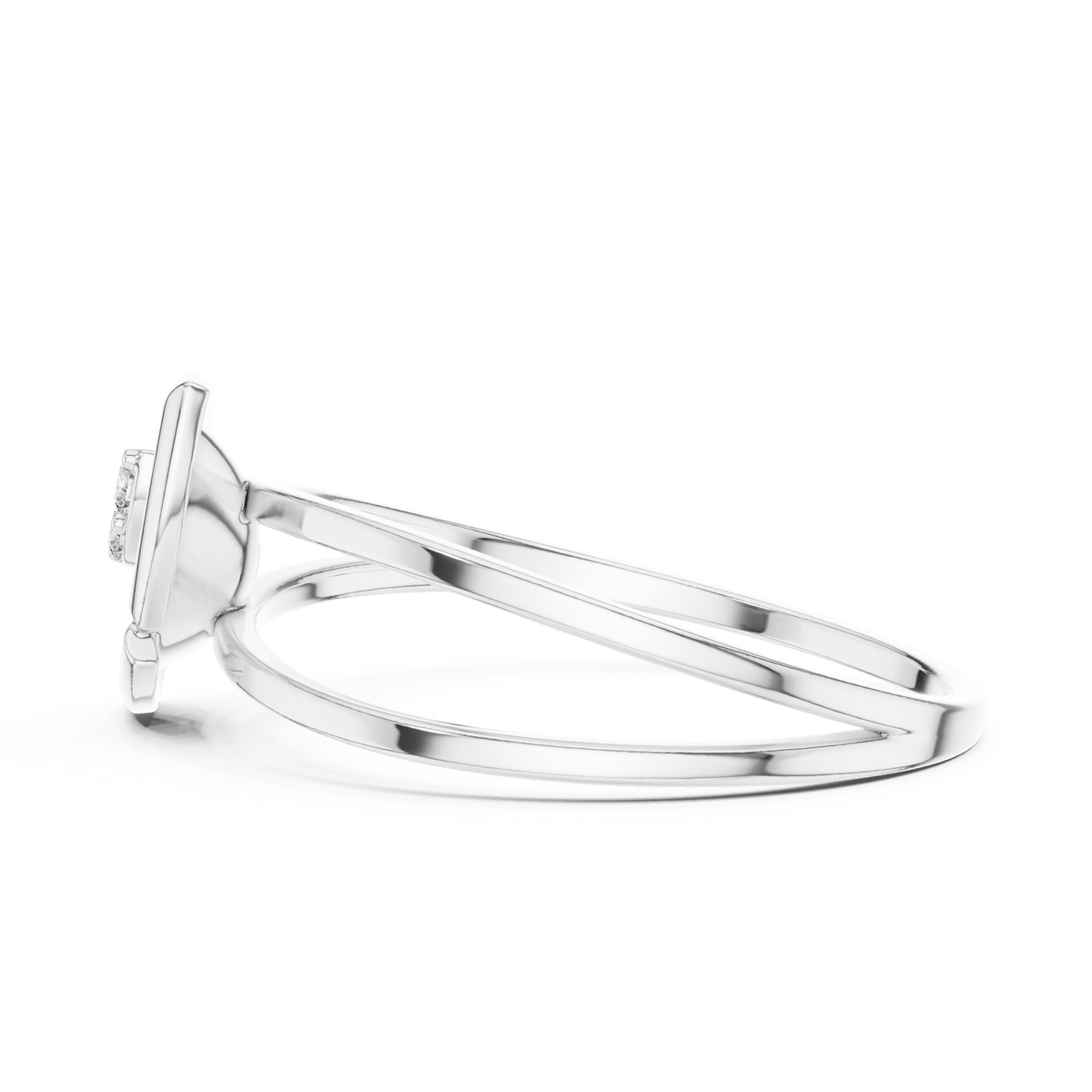 Leaf Solitaire Ring with Bezel Set Lab Round Diamond Accent - View 10