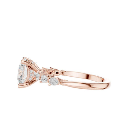 Round Cut Brilliant Moissanite Diamond Ring With Pear Accents Band - View 8