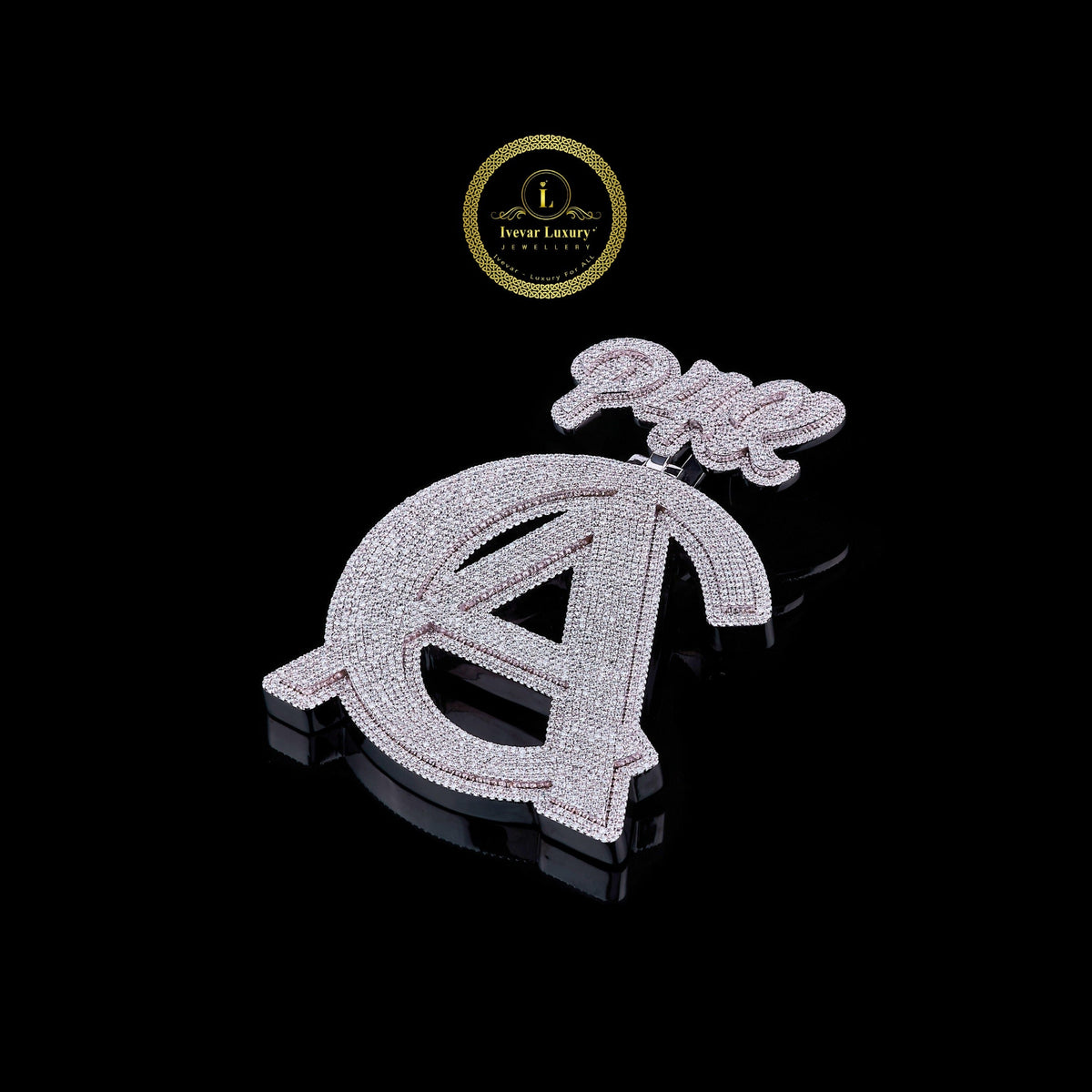 luxury custom initial lab grown diamond pendant with crown high shine hip hop look