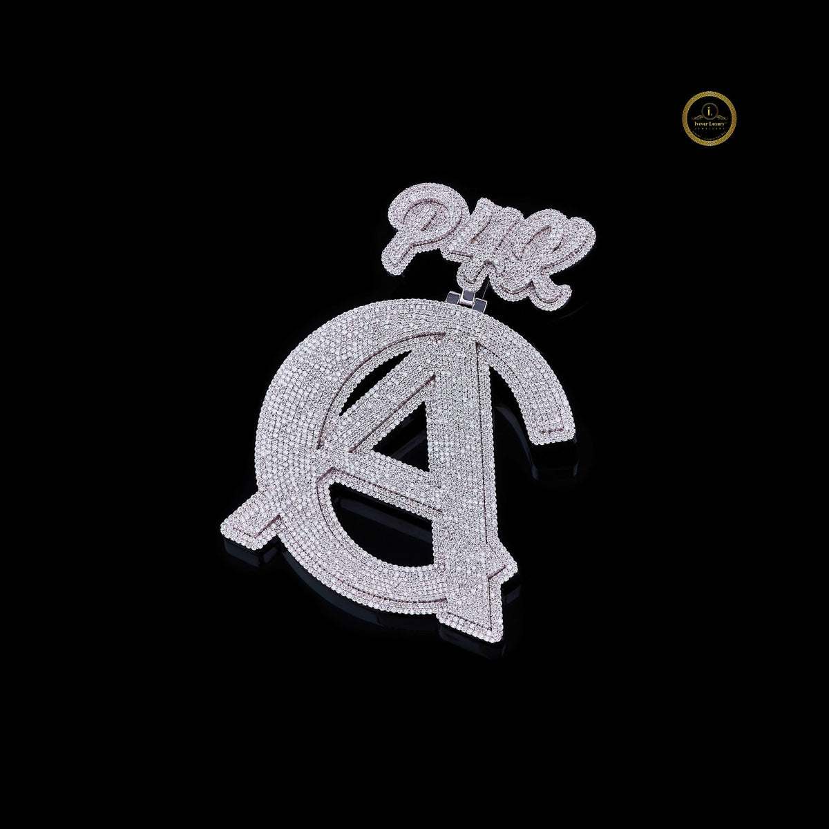 Luxury Custom Initial Lab Grown Diamond Pendant with Crown High Shine Hip Hop Look - View 2