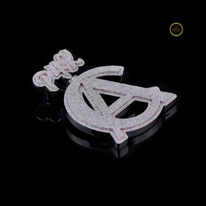 Luxury Custom Initial Lab Grown Diamond Pendant with Crown High Shine Hip Hop Look - View 3