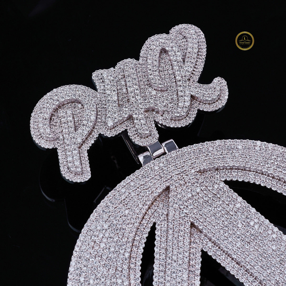 luxury custom initial lab grown diamond pendant with crown high shine hip hop look - view 4