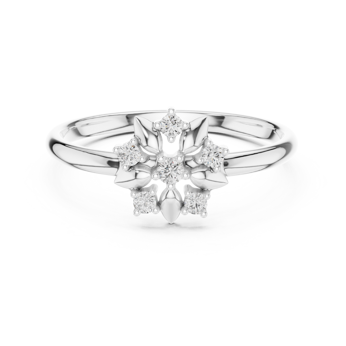 Round Lab Diamond Floral Cluster Delicate Ring - View 9