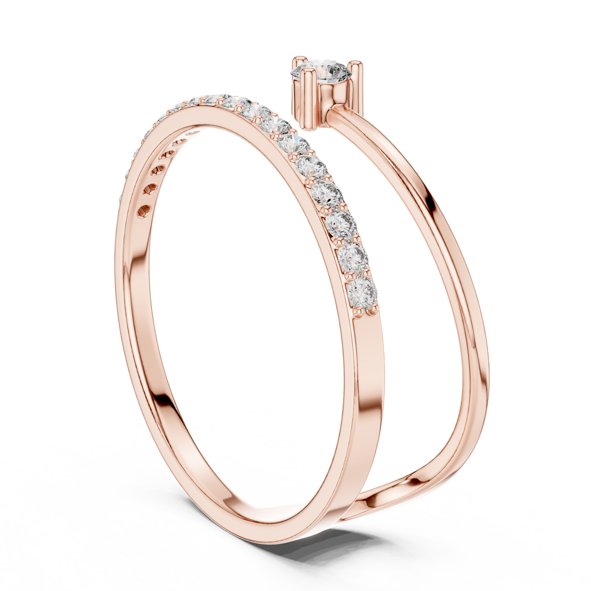 Round Cut Lab Diamond Open Wrap Pave Bypass Ring - View 6