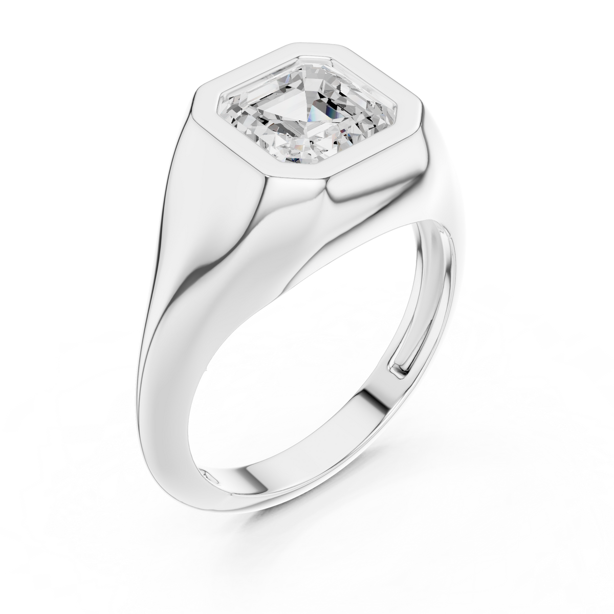 handcrafted asscher cut lab diamond ring with bezel setting - view 5