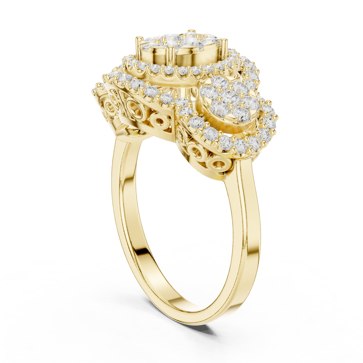 Triple Halo Lab Grown Diamond Cluster Statement Ring - View 10