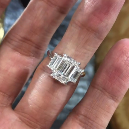 Emerald Lab Diamond Three Stone Wedding Ring - View 5