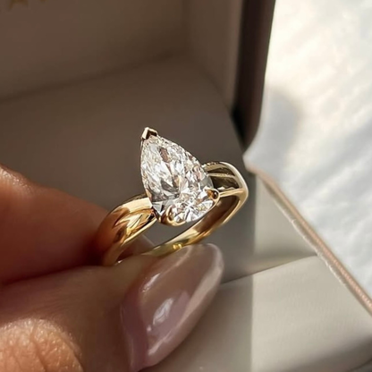 Pear Cut Lab Diamond Bypass Solitaire Ring - View 2