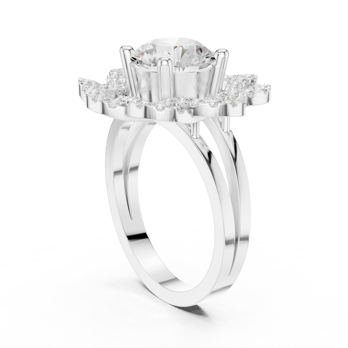 floral round cut moissanite diamond statement wedding ring for her - view 12