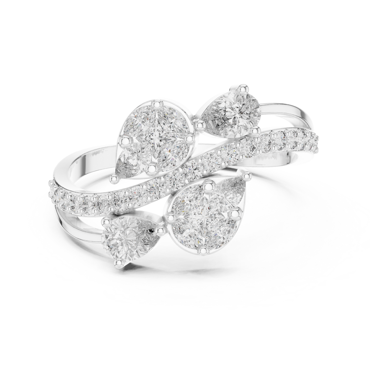 Pear Cut Lab Diamond Bypass Cluster Statement Ring - View 2