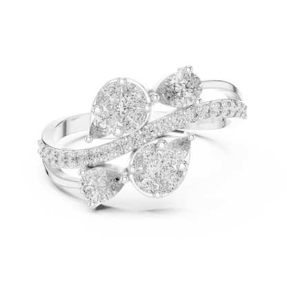 Pear Cut Moissanite Diamond Bypass Cluster Statement Ring - View 3