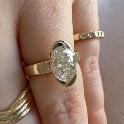 Oval Cut Moissanite Diamond Bezel Solitaire Ring - View 4