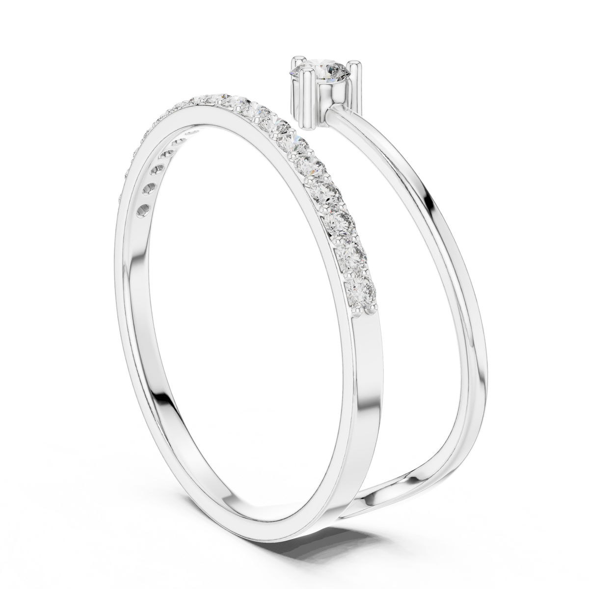 round cut lab diamond open wrap pave bypass ring - view 7
