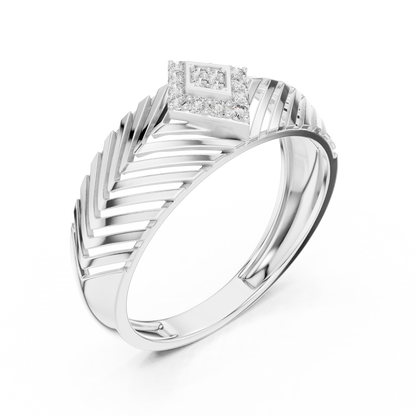 Round Moissanite Diamond Pavé Chevron Statement Ring - View 6