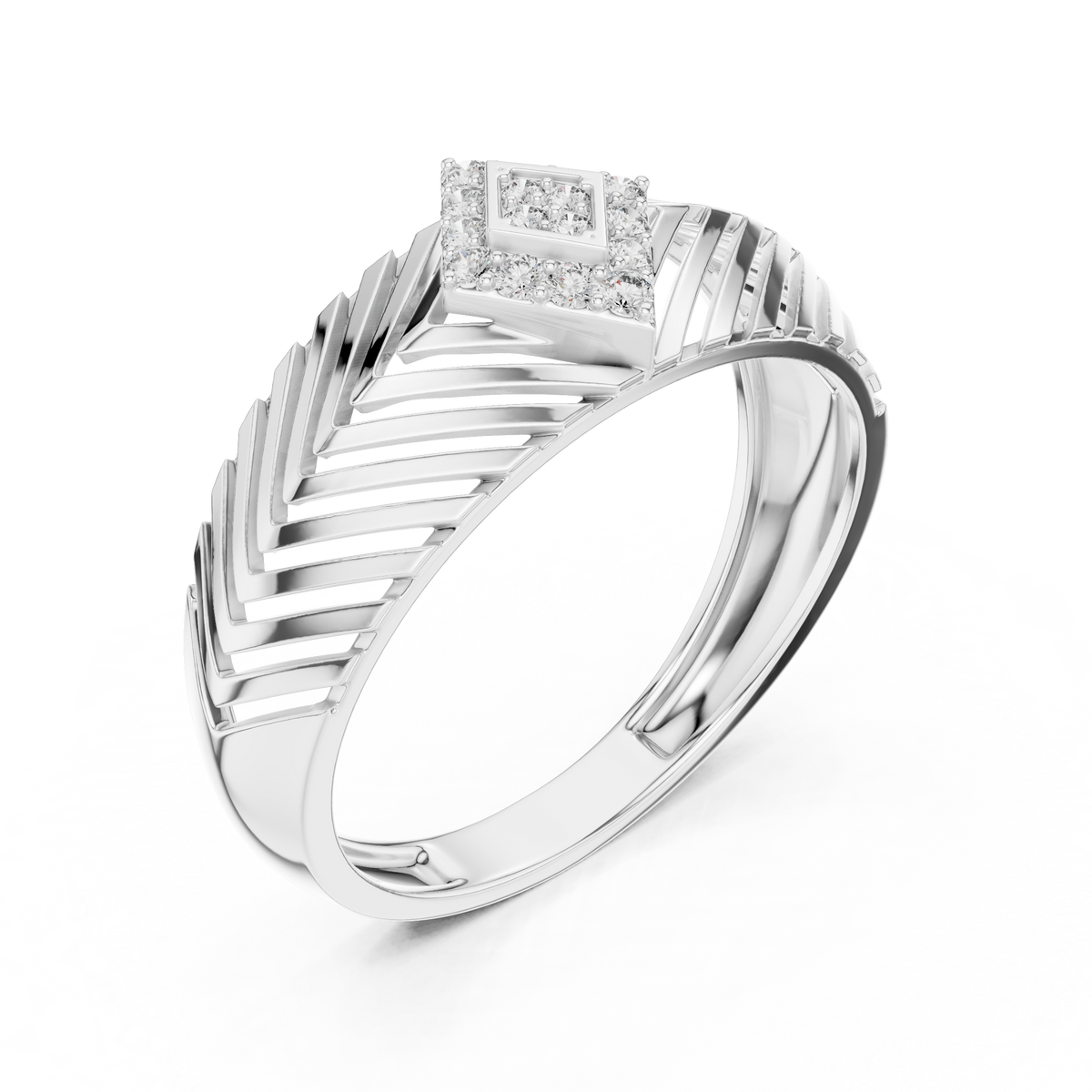 Round Lab Grown Diamond Pavé Chevron Statement Ring - View 6