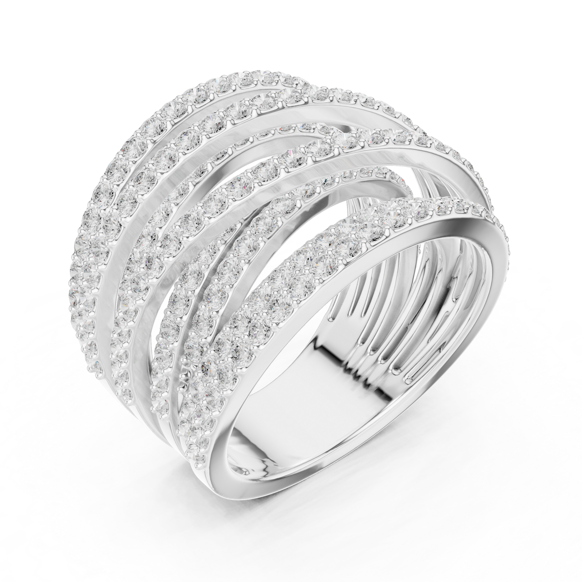 round cut moissanite diamond multi row crossover statement ring - view 5