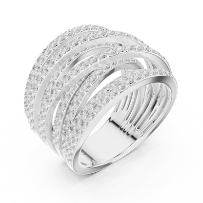 Round Cut Lab Diamond Multi Row Crossover Statement Ring - View 5
