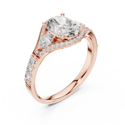 Oval Cut Lab Diamond Three Stone Split Shank Ring - View 3