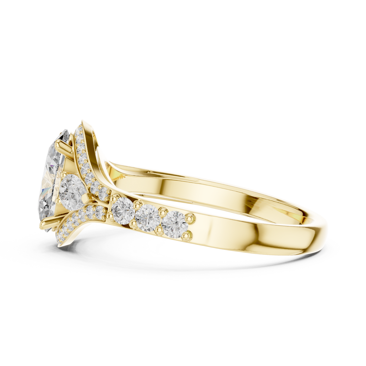 oval cut moissanite diamond three stone split shank ring - view 9
