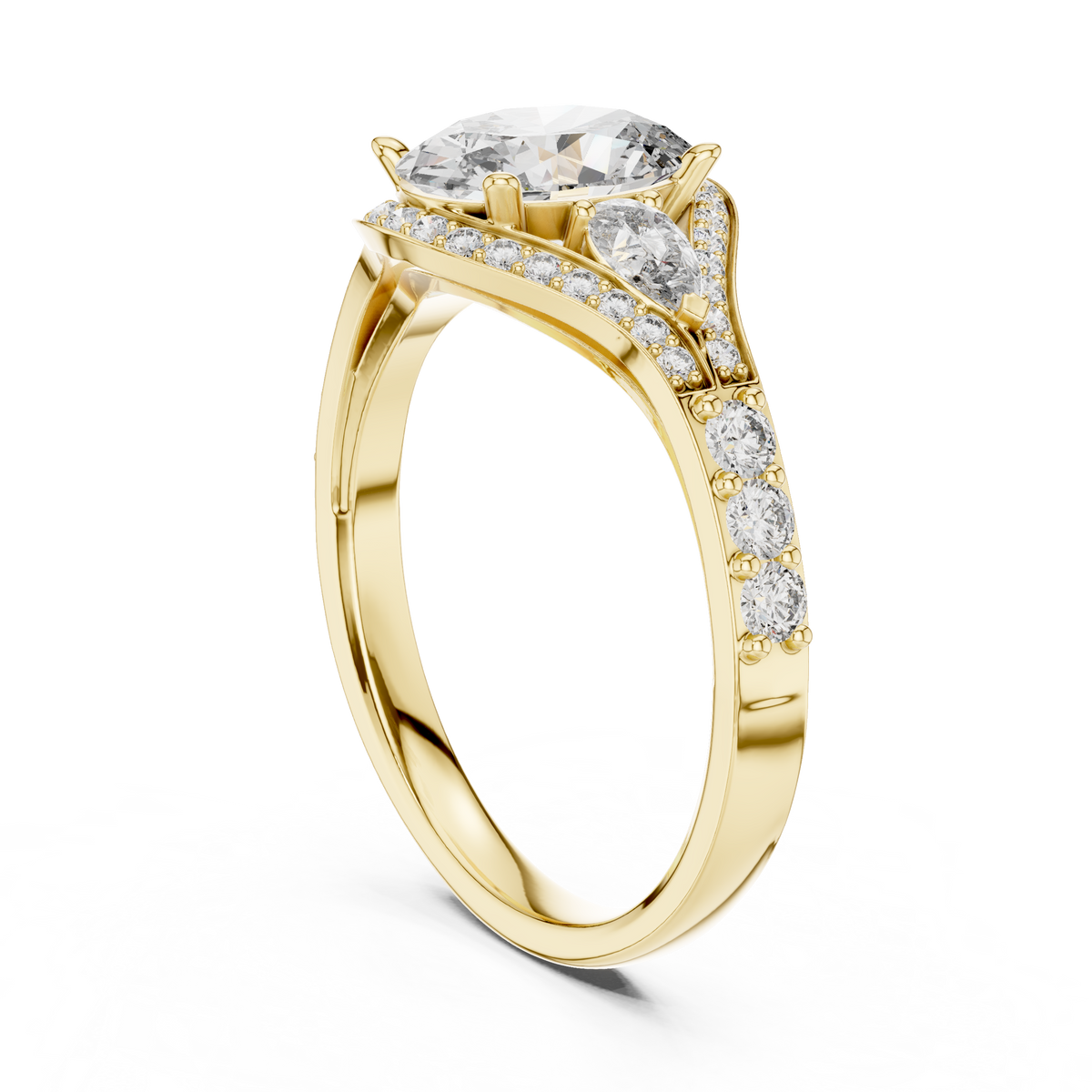 oval cut lab diamond three stone split shank ring - view 8