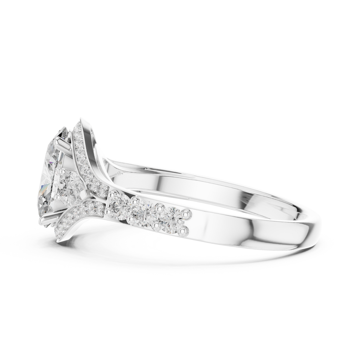 oval cut lab diamond three stone split shank ring - view 7