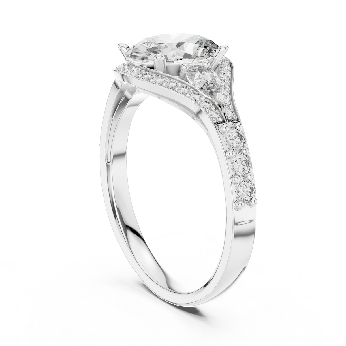 Oval Cut Moissanite Diamond Three Stone Split Shank Ring - View 5