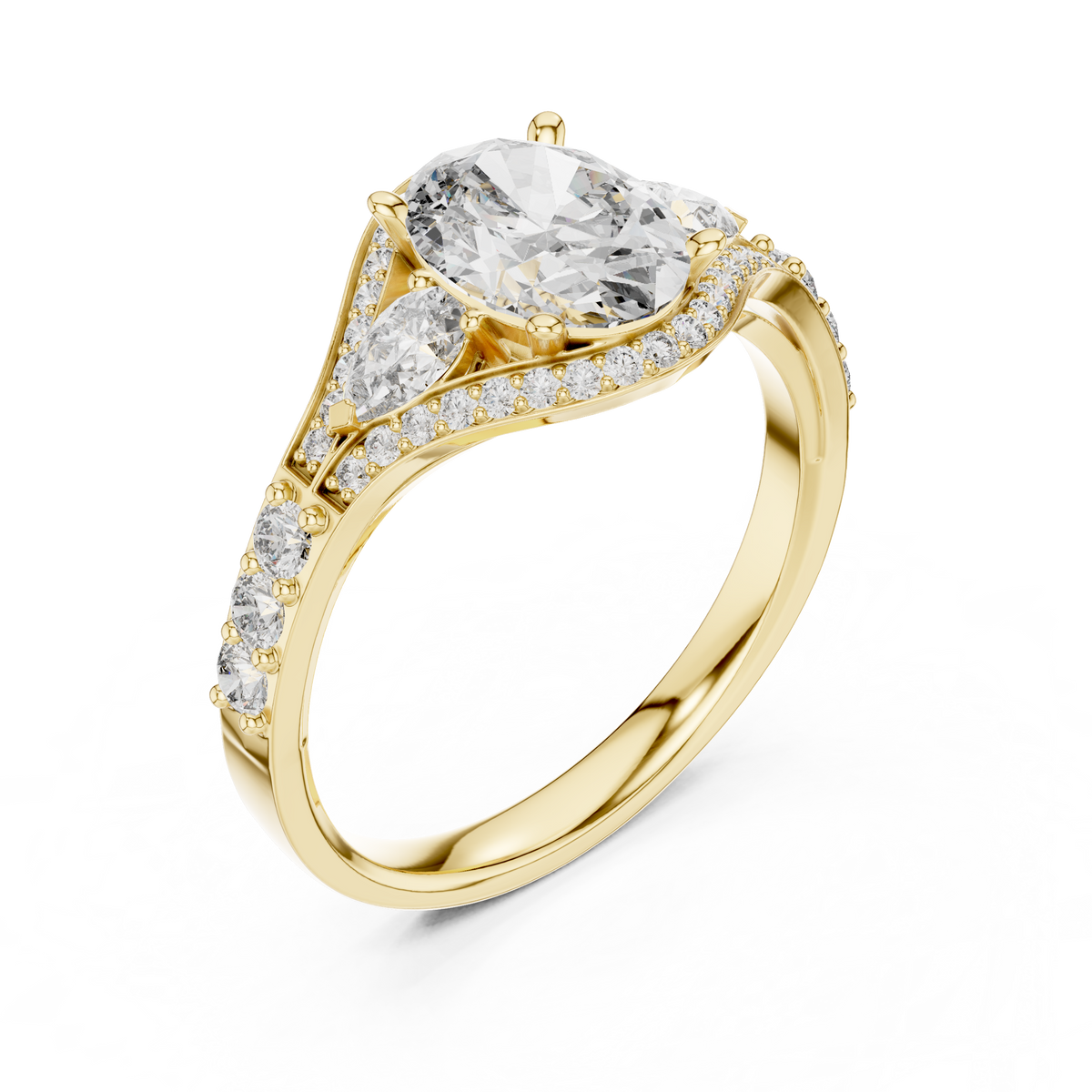 Oval Cut Lab Diamond Three Stone Split Shank Ring - View 10