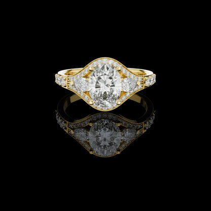 Oval Cut Moissanite Diamond Three Stone Split Shank Ring