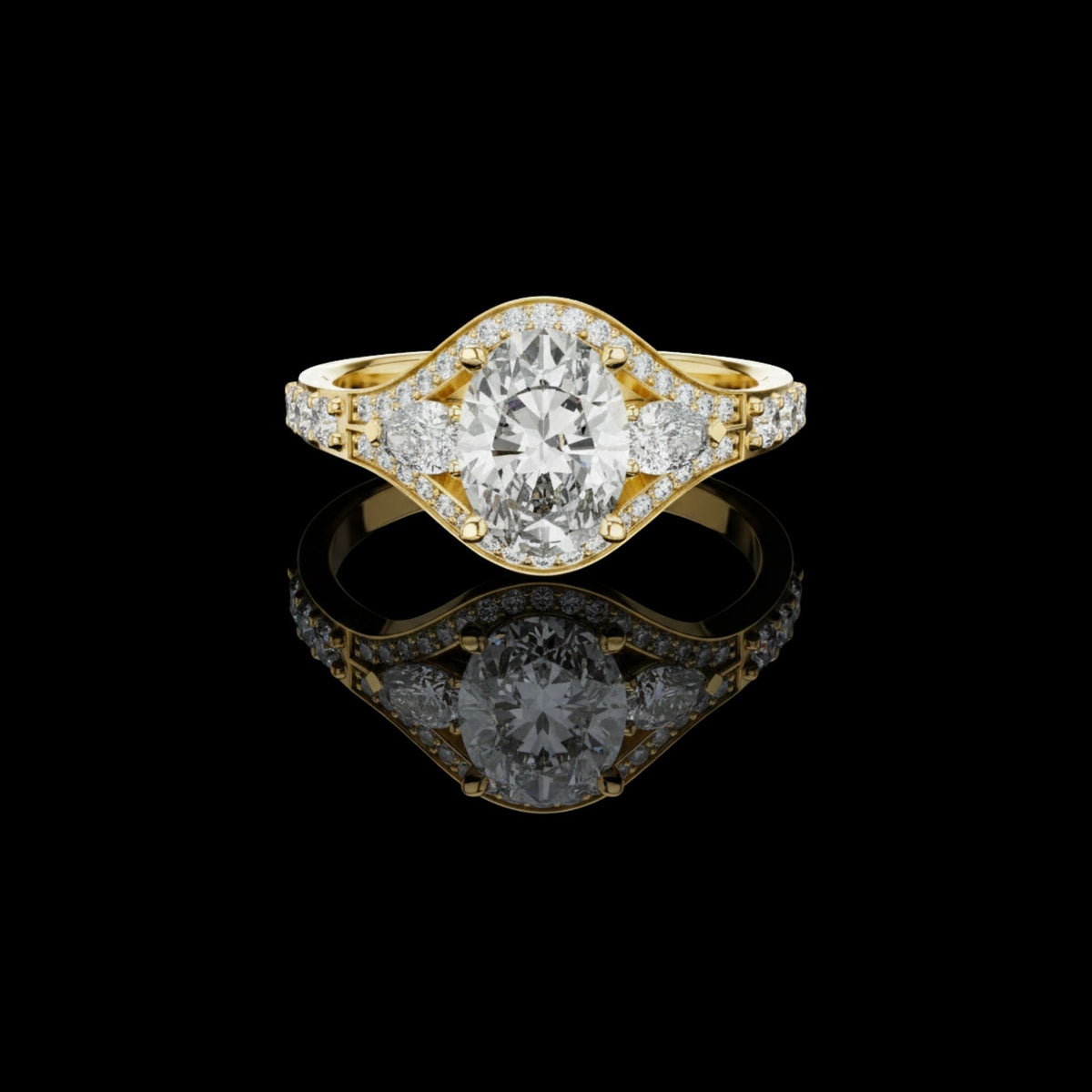 Oval Cut Lab Diamond Three Stone Split Shank Ring