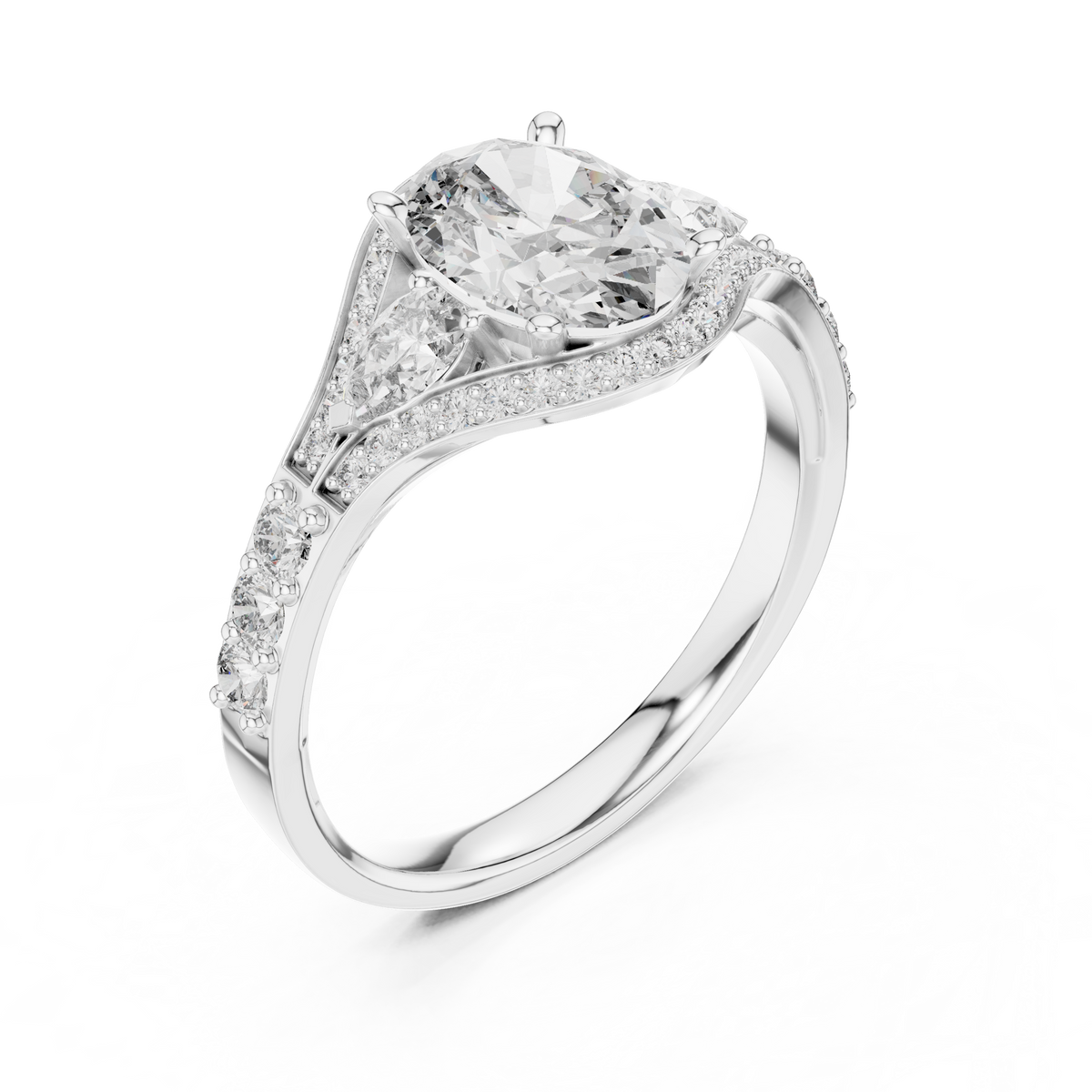 oval cut moissanite diamond three stone split shank ring - view 6
