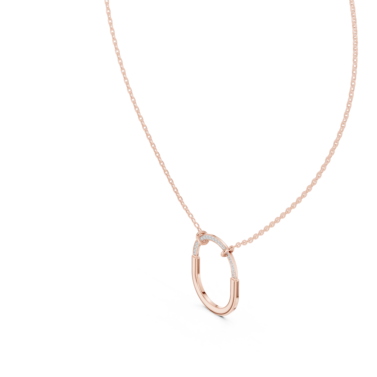 U Shape Hardware Pattern Statement Pendant with Round Lab Grown Diamond - View 11