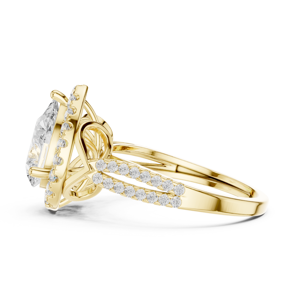Pear Cut Lab Diamond Split Shank Engagement Ring - View 7