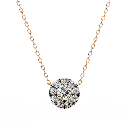 Round Moissanite Diamond Halo Pendant with Round Cluster Accent Stones - View 3