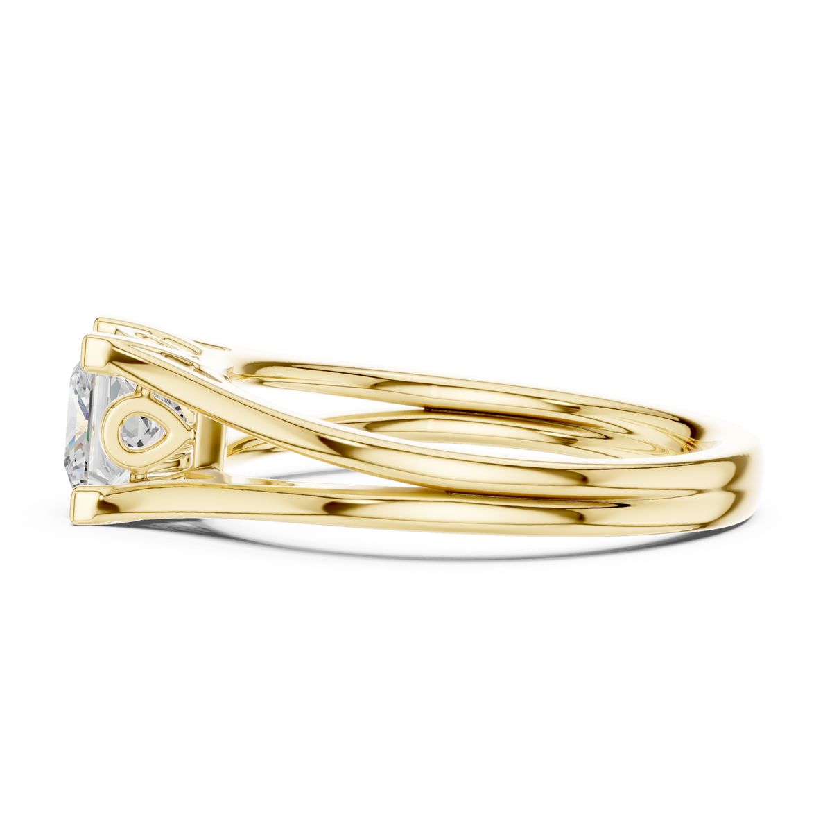 Princess Cut Lab Diamond Split Shank Solitaire Engagement Ring - View 8