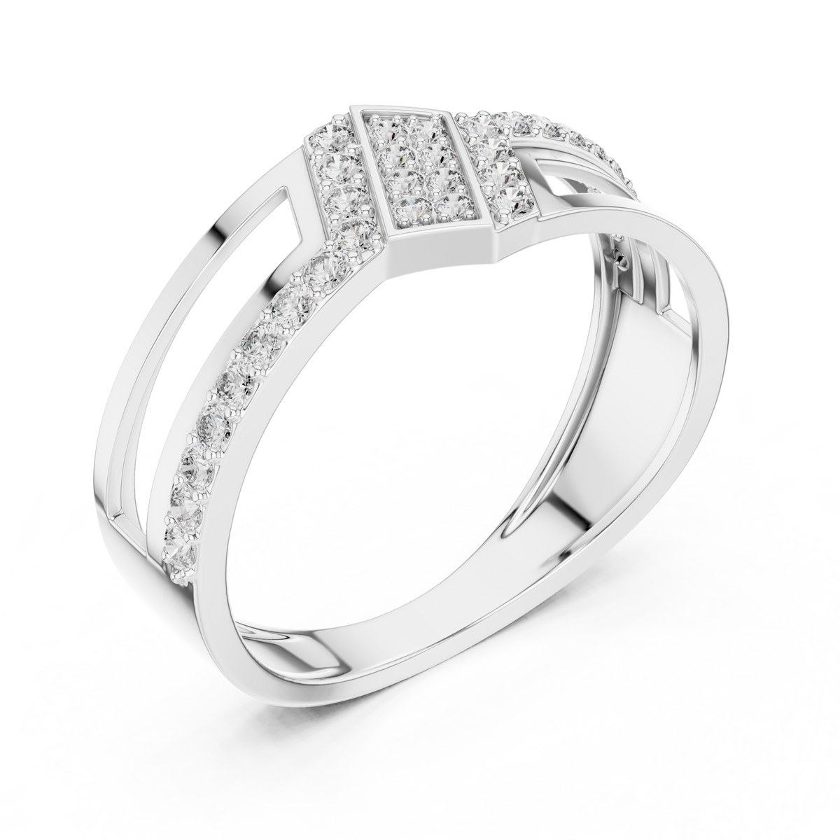 round lab diamond openwork statement ring geometric pave band - view 6
