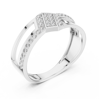Round Lab Diamond Openwork Statement Ring Geometric Pave Band - View 6