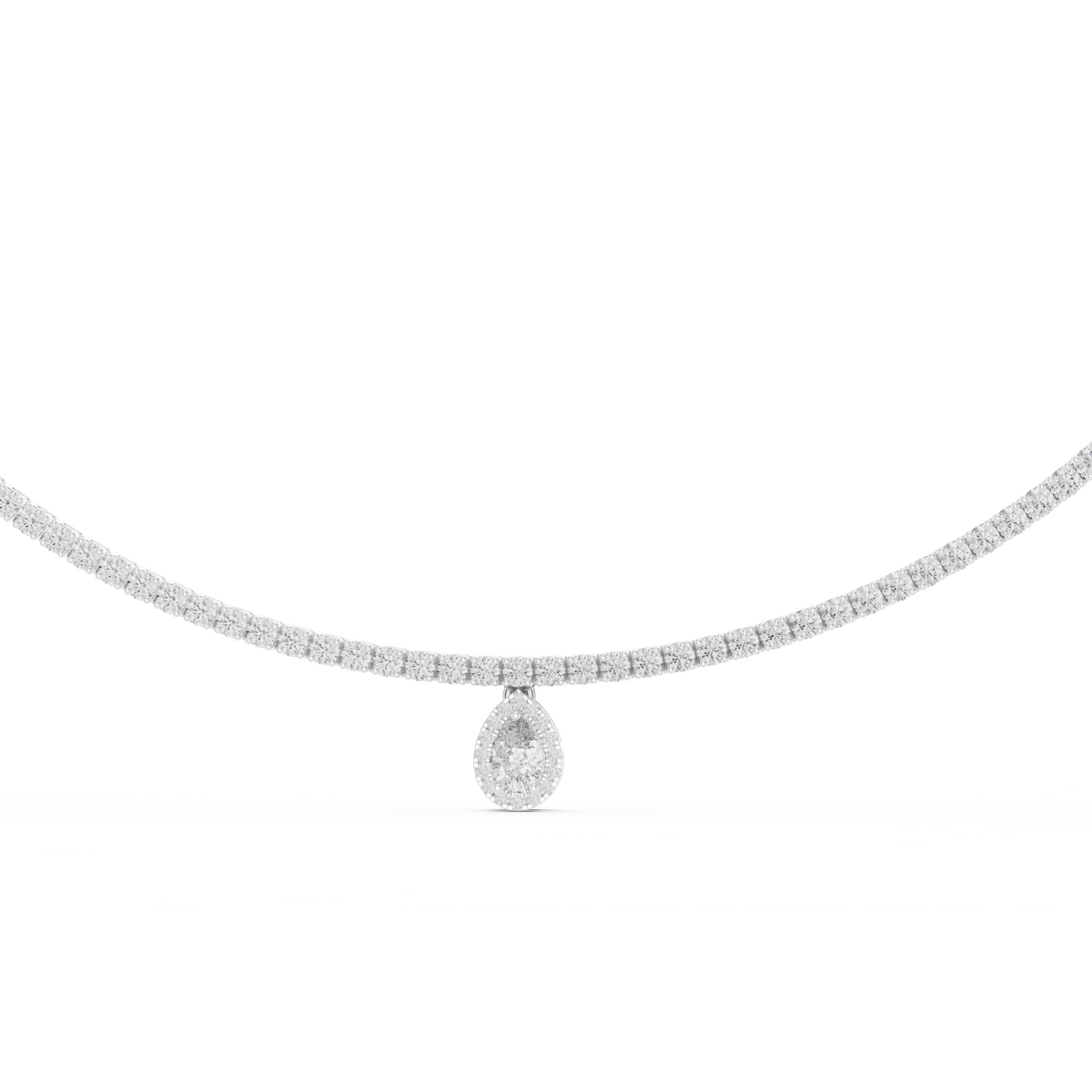 Pear Lab Grown Diamond Drop Tennis Necklace with Halo Pendant - View 5