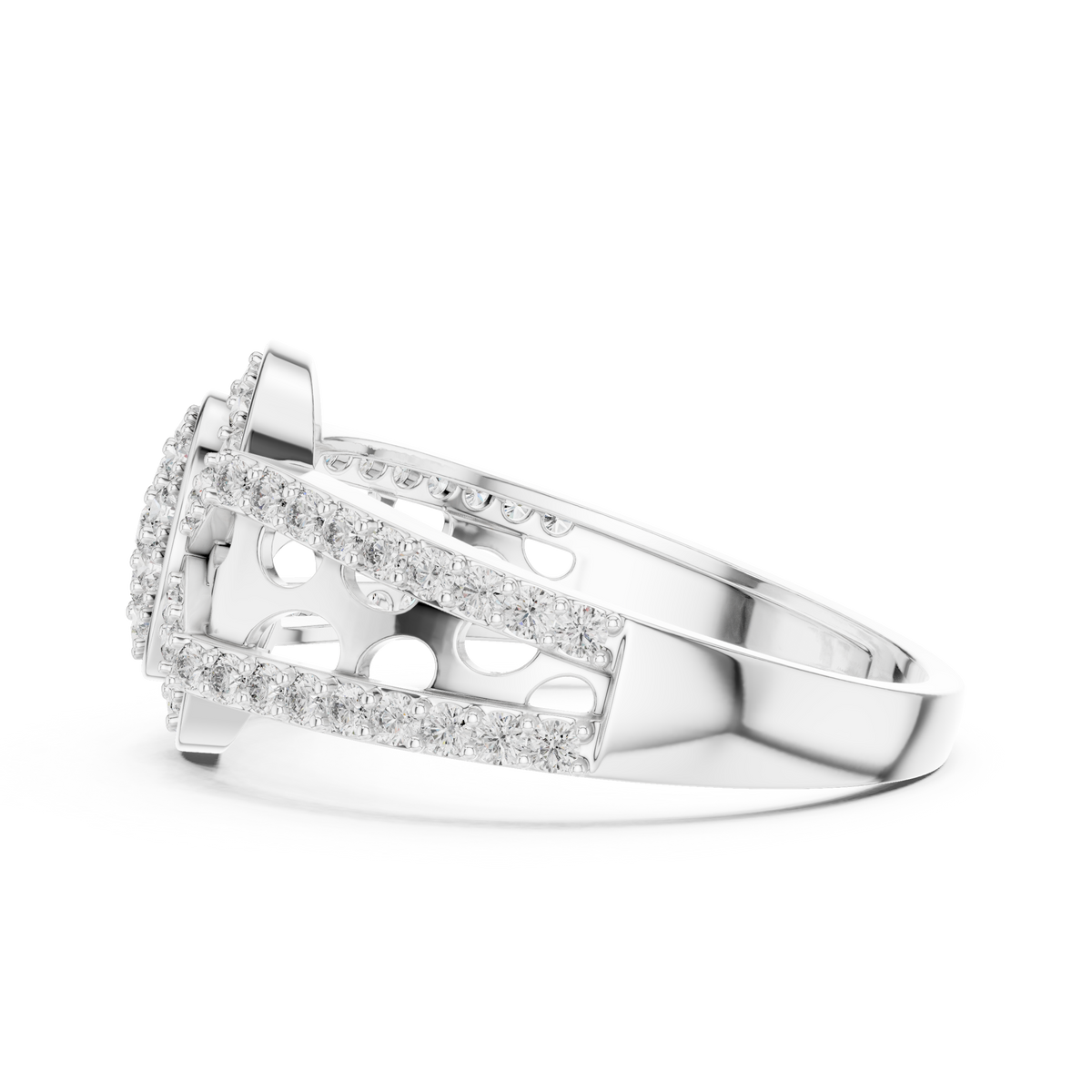 Round Cut Moissanite Diamond Cluster Split Shank Ring - View 12