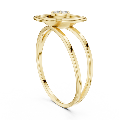 Leaf Solitaire Ring with Bezel Set Lab Round Diamond Accent - View 5