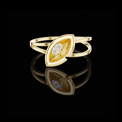Leaf Solitaire Ring with Bezel Set Lab Round Diamond Accent