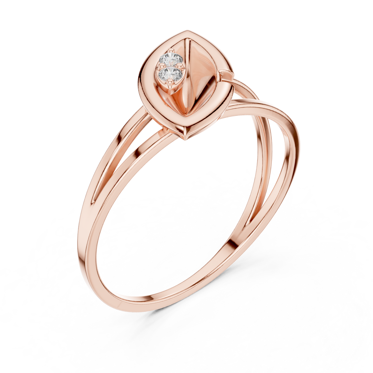 Leaf Solitaire Ring with Bezel Set Lab Round Diamond Accent - View 3